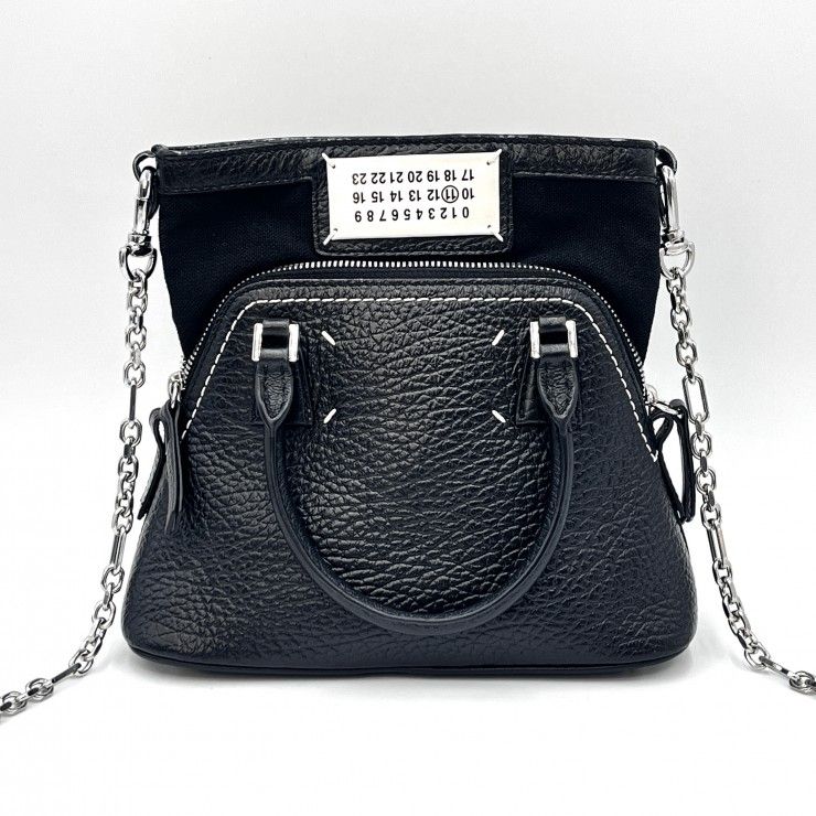 Maison Margiela（メゾンマルジェラ）5AC マイクロ 2WAYハンドバッグ ショルダーバッグ ブラック グレインレザー シルバー金具 レディース S56WG0081【中古】