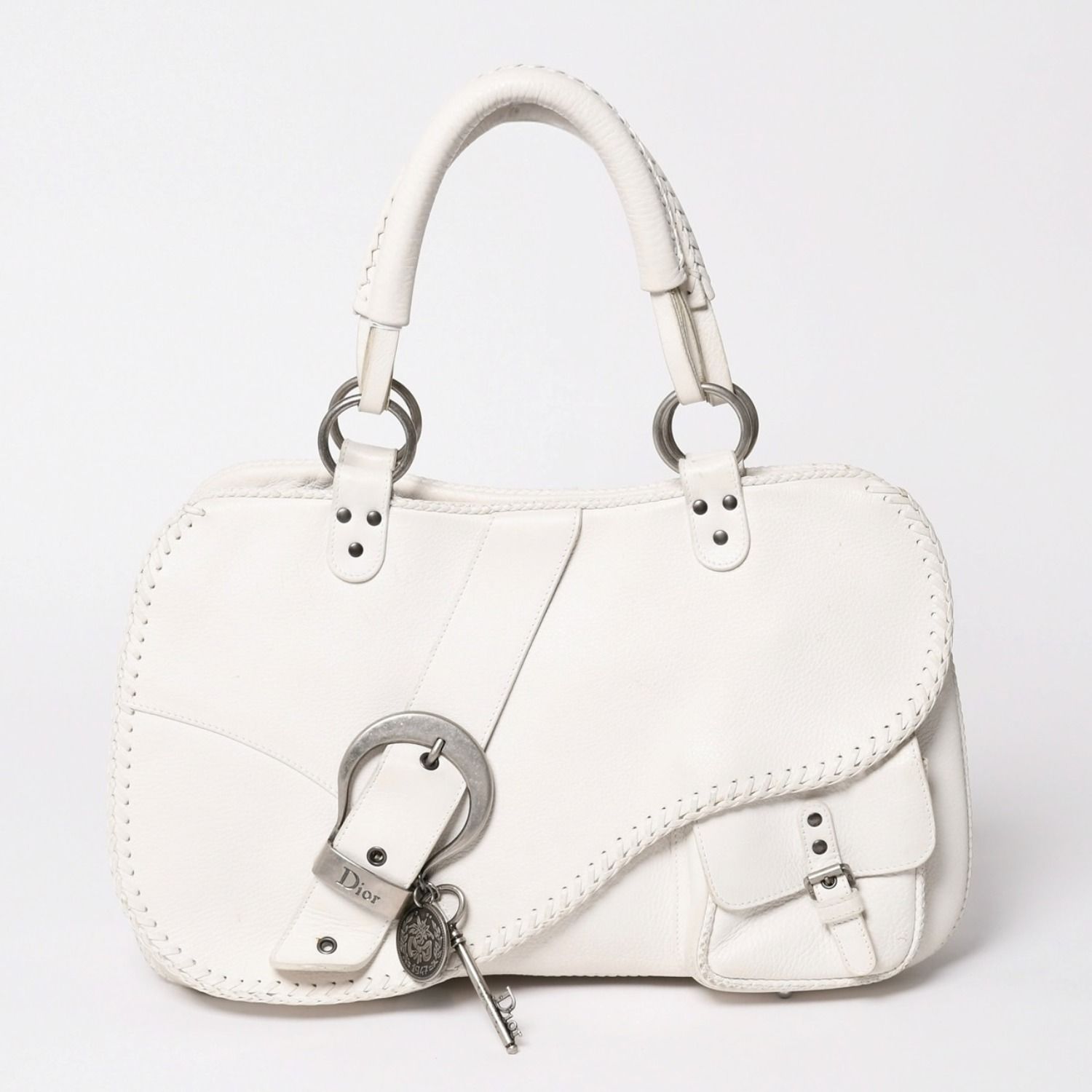 Christian Dior クリスチャンディオール ガウチョショルダーバッグ WS28600 ガリアーノ期 サドルバッグ 2006SS ホワイト 05-MA-0016 シルバー金具 美品 中古 4a003471