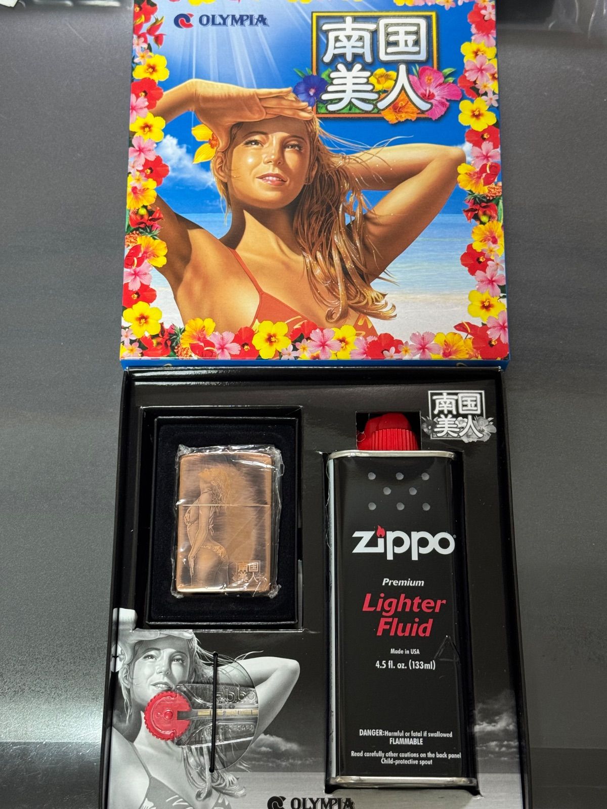 zippo 南国美人 ブロンズ 限定品 特殊加工品 年代物 2006年製 両面デザイン セクシー ガール OLYMPIA bronze デッドストック シリアルナンバー NO.505 専用ケース 保証書 オイル 着火石