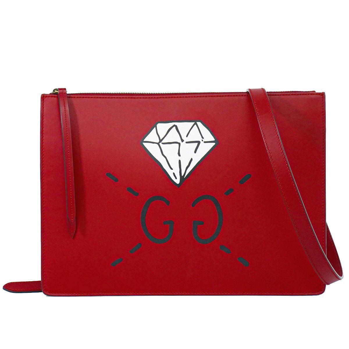 本物 グッチ GUCCI ゴースト 2WAY ショルダーバッグ ポシェット クラッチバッグ レザー レッド 429004 Ghost バッグ 中古・