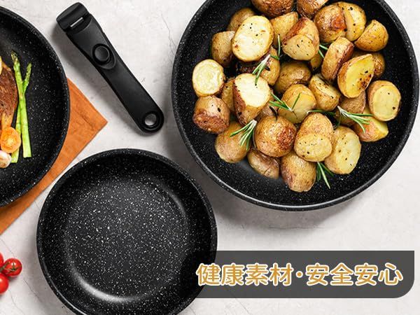 【新品】MICHELANGELO ミケランジェロ リーズ 取っ手のとれるフライパン4点セット 軽量 IH対応 焦げ付かない マーブルコート 手入れが簡単 オムレツ オール熱源対応 １年保証 ブラック f8f277fe