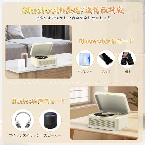 【新品】CDプレーヤー Bluetooth 受信/送信 プレイヤー cdラジカセ スピーカー内蔵 卓上＆壁掛け式 3600mAh電池内蔵 USB充電式 1台多役 FM/USB/LINE-IN対応 A-Bリピート再生 音楽再生/語学学習/胎児教 9096442d