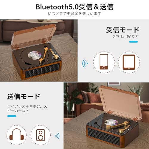 【新品】Gueray CDプレーヤー Bluetooth5.0 受信＆送信 レトロ ステレオスピーカー内蔵 CDプレイヤー CDラジカセ 卓上置き 一機多用 USB/FM/AUX A-Bリピート ポータブル リモコン付き 睡眠モード 語学学習 342c8548