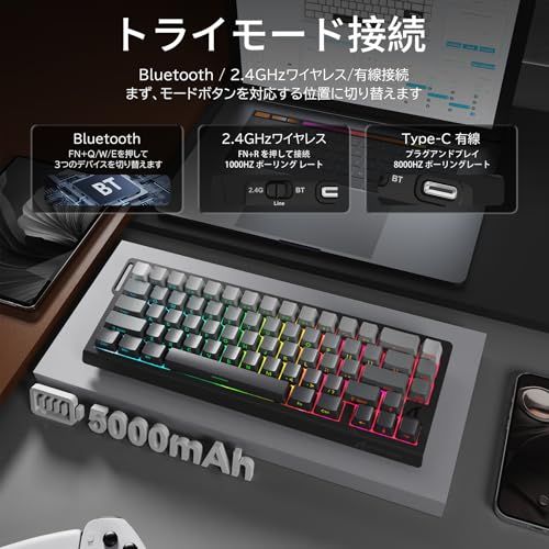 【新品】ATTACK SHARK X68PRO HE ラピッドトリガー キーボード 高速反応 3モード接続 2.4G Bluetooth USB-C有線 8KHZ ゲーミングキーボード ラピッドトリガー 調整可能なアクチュエーション搭載 RT 6d43c062