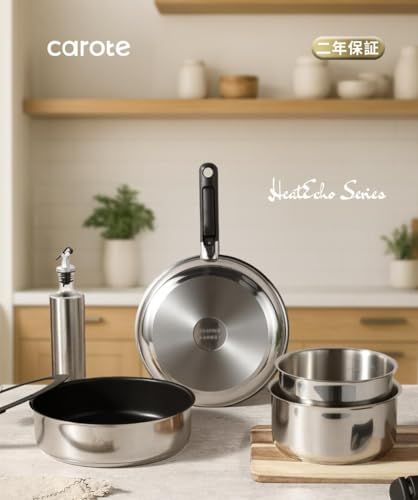 【新品】CAROTE カローテ フライパン セット 7点 ステンレス IH?ガス火対応 食洗機対応 PFOAなどの有害物質不使用 プロ仕様 六層構造 高級感 軽量 長持ち 取っ手のとれる チタンコート スルスルすべる くっつきにくい 鍋セット a7ed1188
