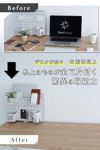 EastForce ノートPC収納型ペグボード テーブルサイドポケット ノートPC タブレット 回転式 マグネット対応 ゲーミング 卓上収納 フック トレー付き クランプ式 有孔ボード ブラック★m 5c367c00