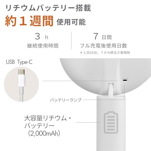 PRIDEMII（プライドミー） ポール型 多機能LED女優ミラー 場所を取らないパッドスタンド バッテリー内蔵 簡単タッチ操作 自動消灯 明るさメモリ 無段階調整 3色LED 化粧鏡 化粧ミラー 卓上ミラー ライト付き(オフホワイト)★m 47088cba