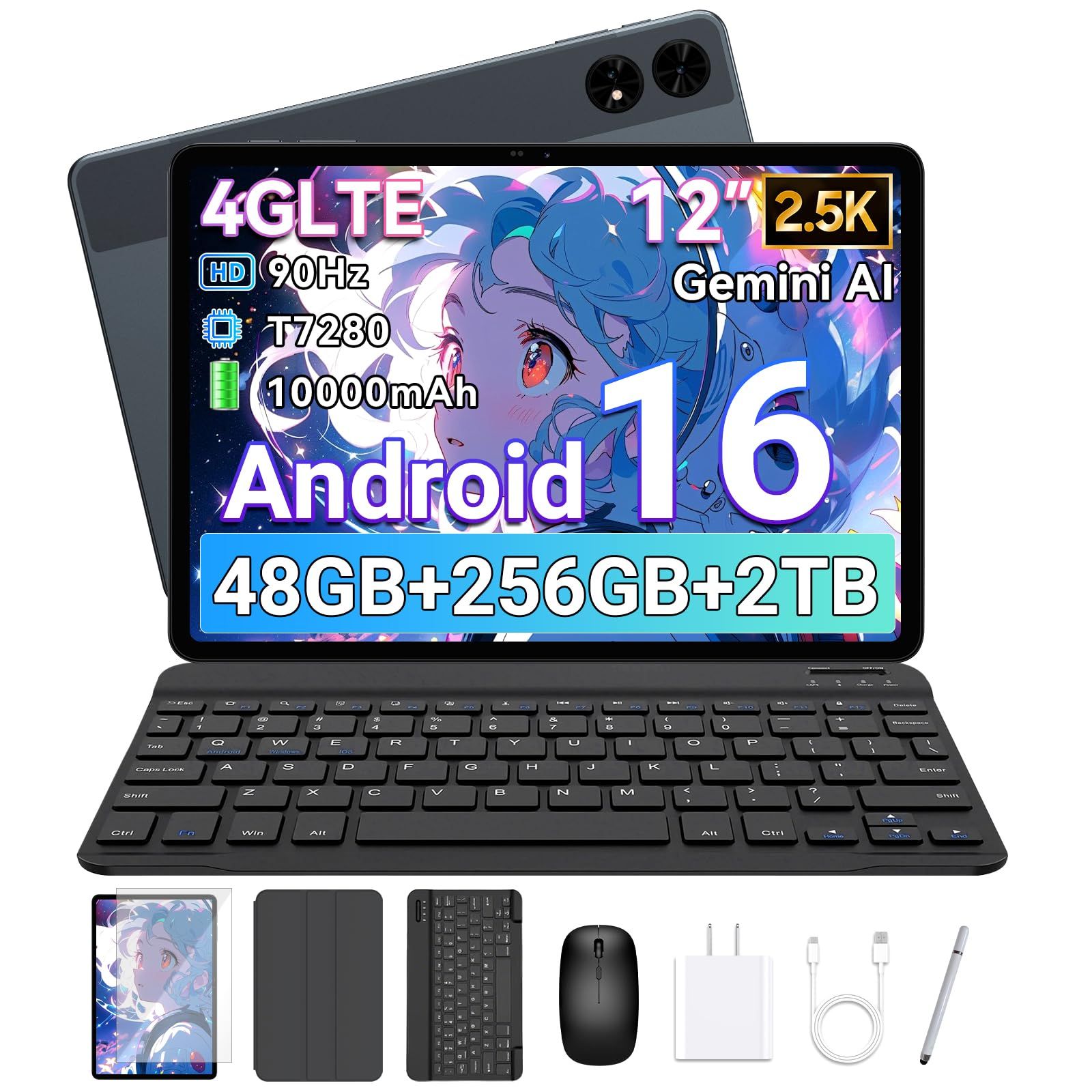 【Android16 タブレット 12インチ】TABWEE T60 アンドロイド16 タブレットPC、48GB+256GB+2TB拡張、2.5K IPS大画面 2400×1600解像度 90Hz、Widevine L1+Netflix対応、T fb4560b4