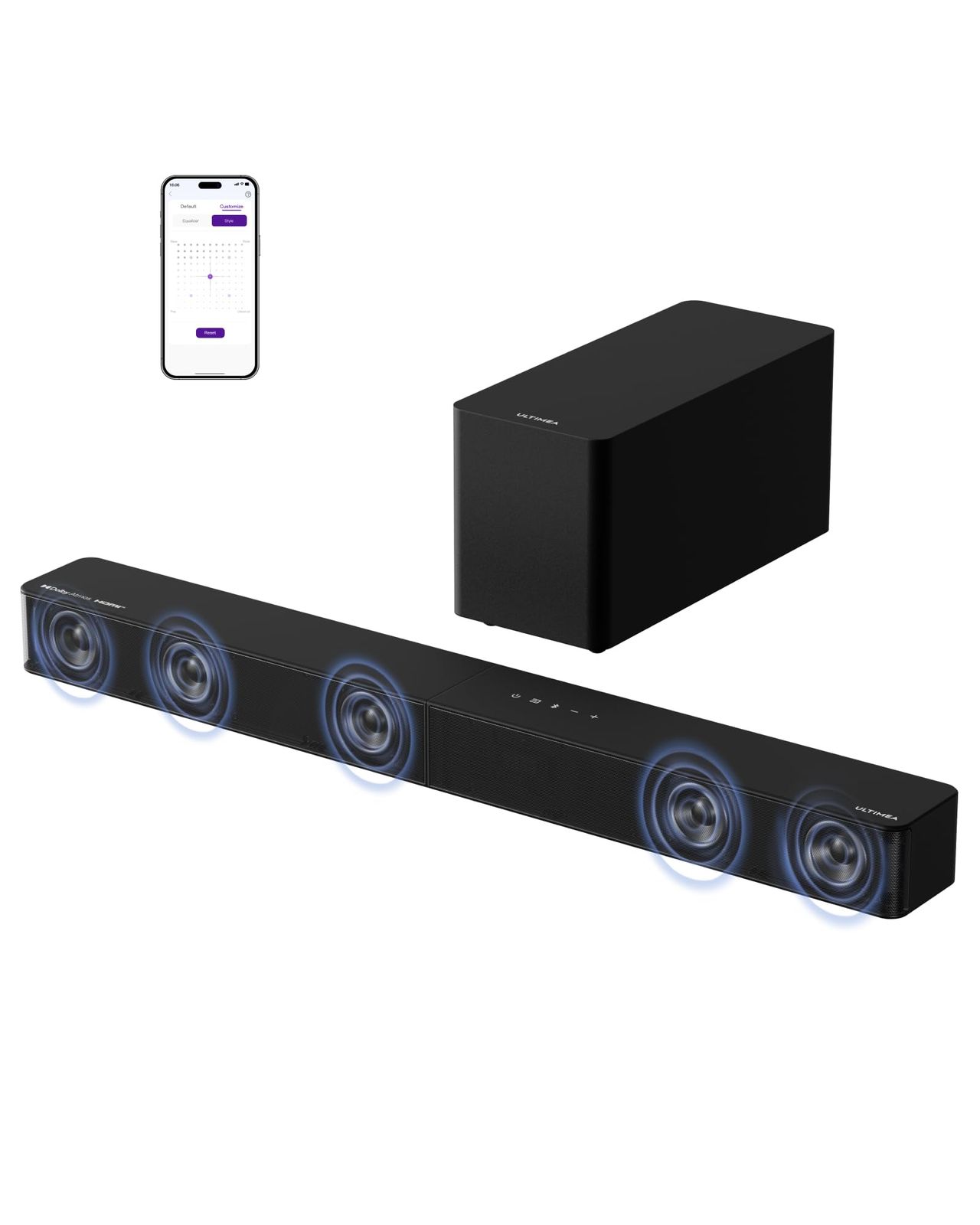ULTIMEA 5.1ch サウンドバー サブウーファー付き Dolby Atmos/eARC対応 300W出力 Bluetooth5.4搭載 Soundbar サラウンドスピーカー HDMIケーブル付き VoiceMX/BassMX/APP 51f2198f