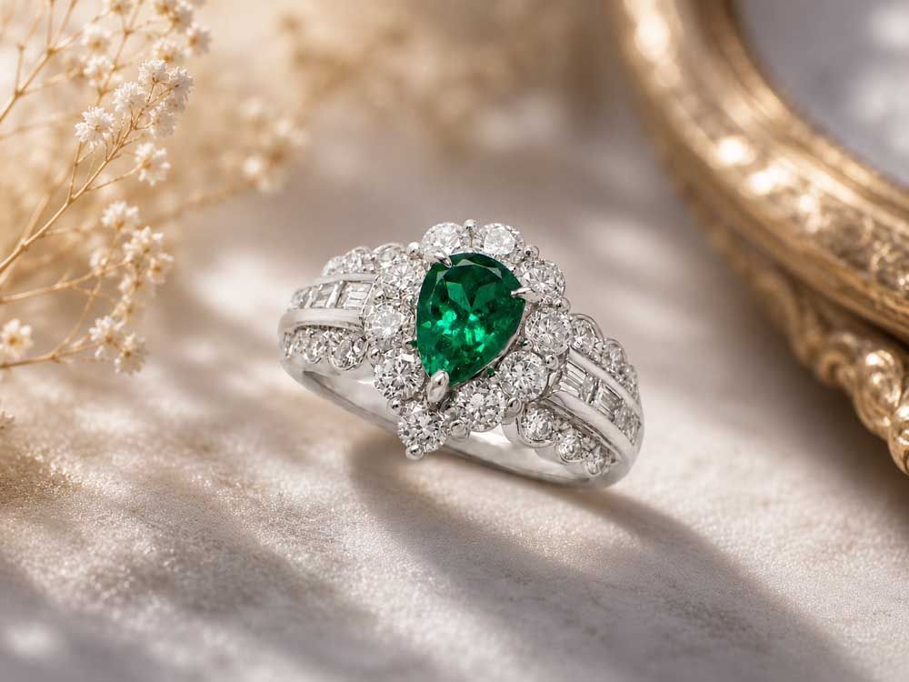 エメラルド ダイヤモンドリング Pt900 7.68g 11号 中宝ソーティング付き　Jewelry Emerald0.54ct Dia1.20ct Ring
