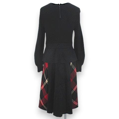 ブルーレーベルクレストブリッジ BLUE LABEL CRESTBRIDGE EZUMi ニット ワンピース ロング丈 38 黒系 ブラック チェック柄 切替 リブ 裏地 ブルーレーベルクレストブリッジ BLUE LABEL CRESTBRIDGE EZUMi ニット ワンピース ロング丈 38 黒系 ブラック チェック柄 切替 リブ 裏地