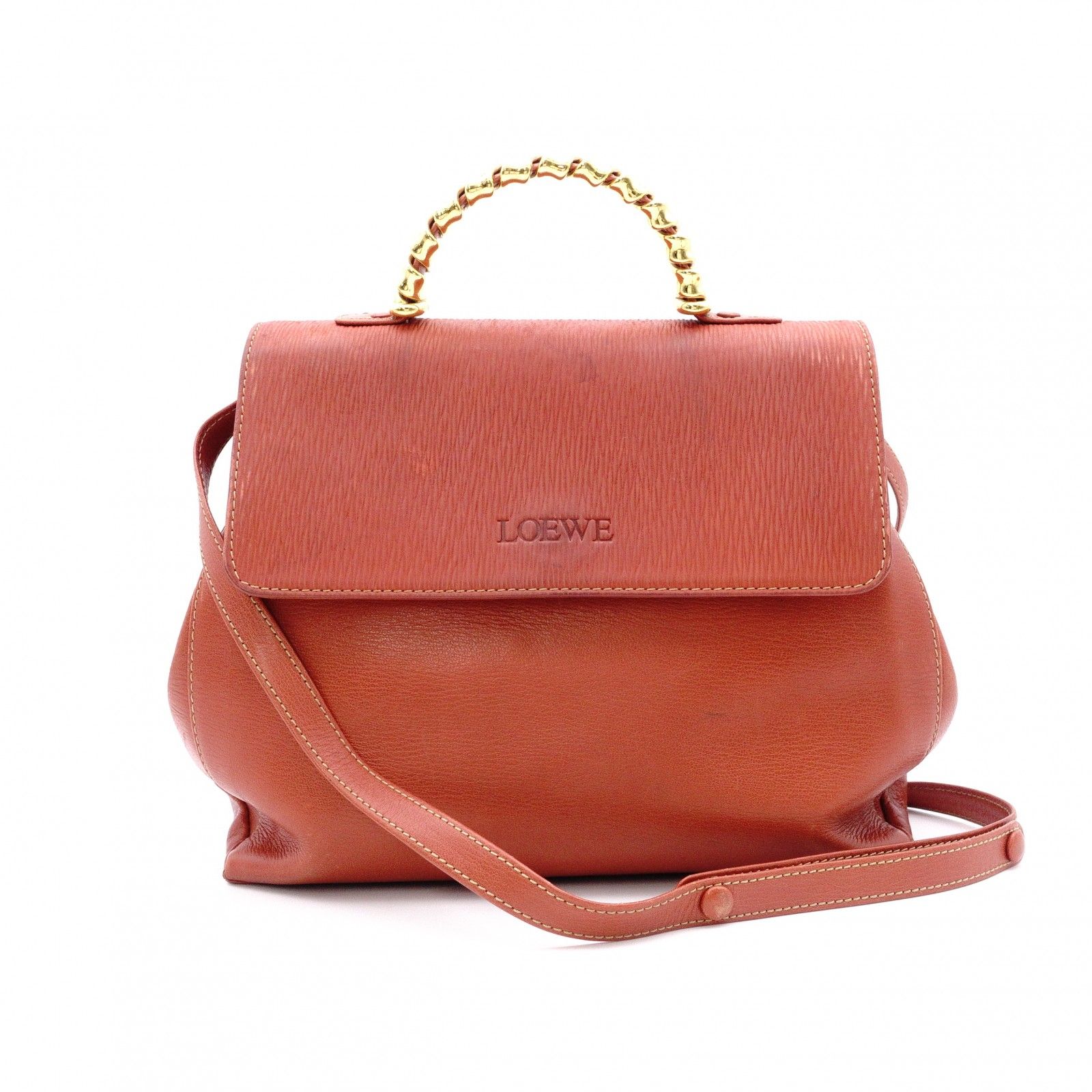 LOEWE ロエベ ベラスケス ハンドバッグ レザー オレンジ系 2way ゴールド金具 ヴィンテージ ショルダー