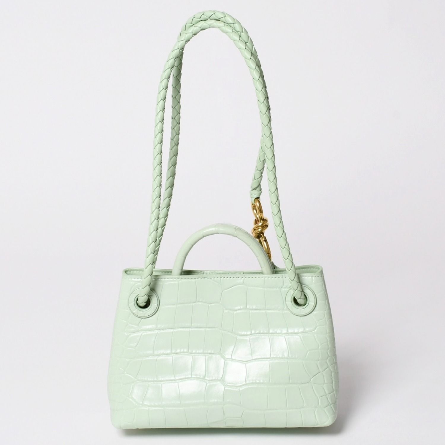 極美品 BOTTEGA VENETTA ボッテガヴェネタ アンディアーモ ミニ アリゲーター 2WAY ハンドバッグ ショルダーバッグ パステルグリーン 中古 4a003293
