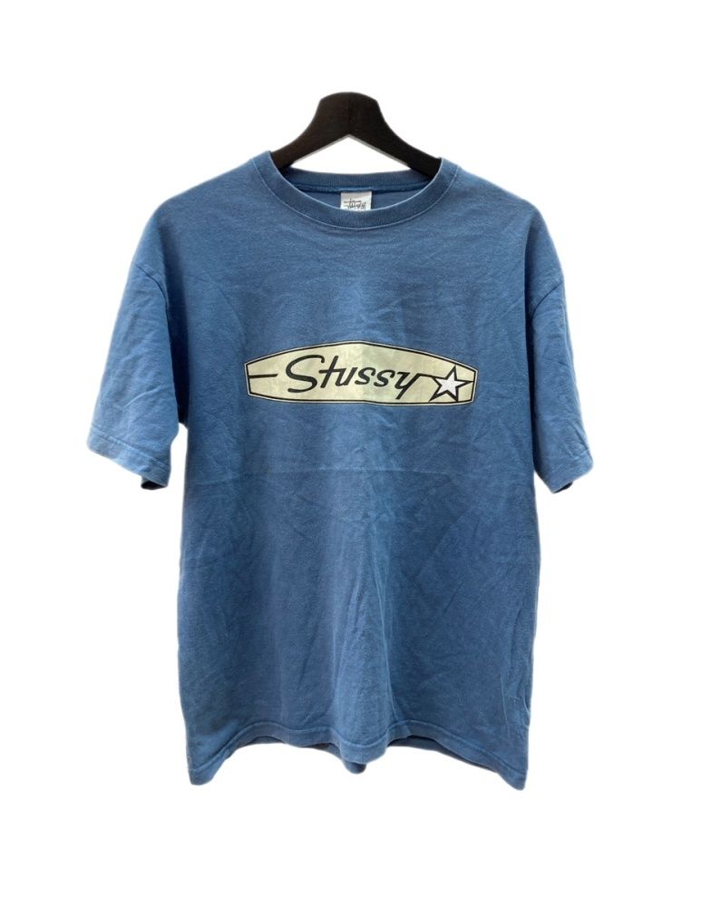 ステューシー STUSSY オールド OLD 90's 90年代 白タグ プリントT シャツ USA製 フェード 半袖 カットソー 星 スター BLUE 青 水色 Tシャツ プリント ブルー Mサイズ 104MT-3288