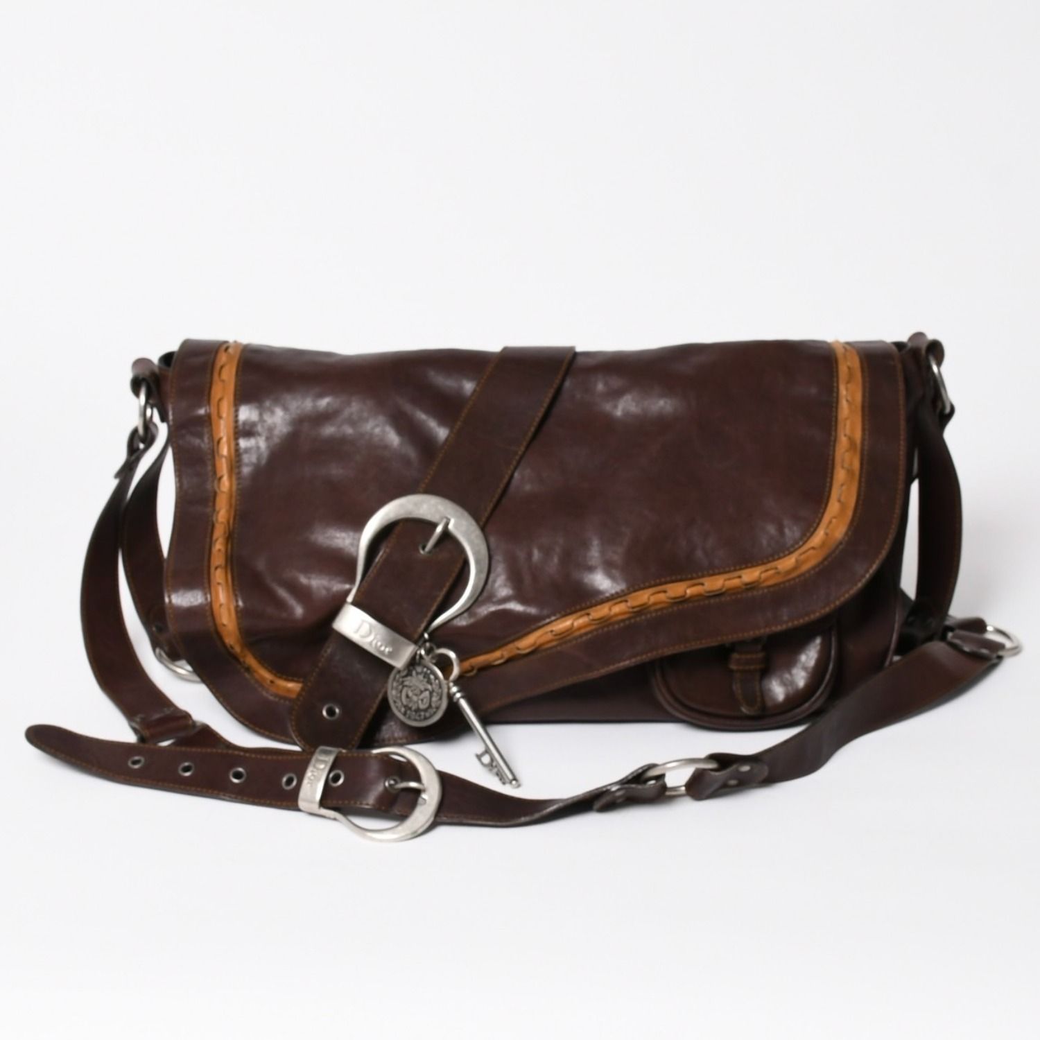 Christian Dior クリスチャンディオール ガウチョサドルショルダーバッグ 07-MA-0096 ガリアーノ期 2006SS レザー ウエスタン調 ダークブラウン 美品 中古 4a003540