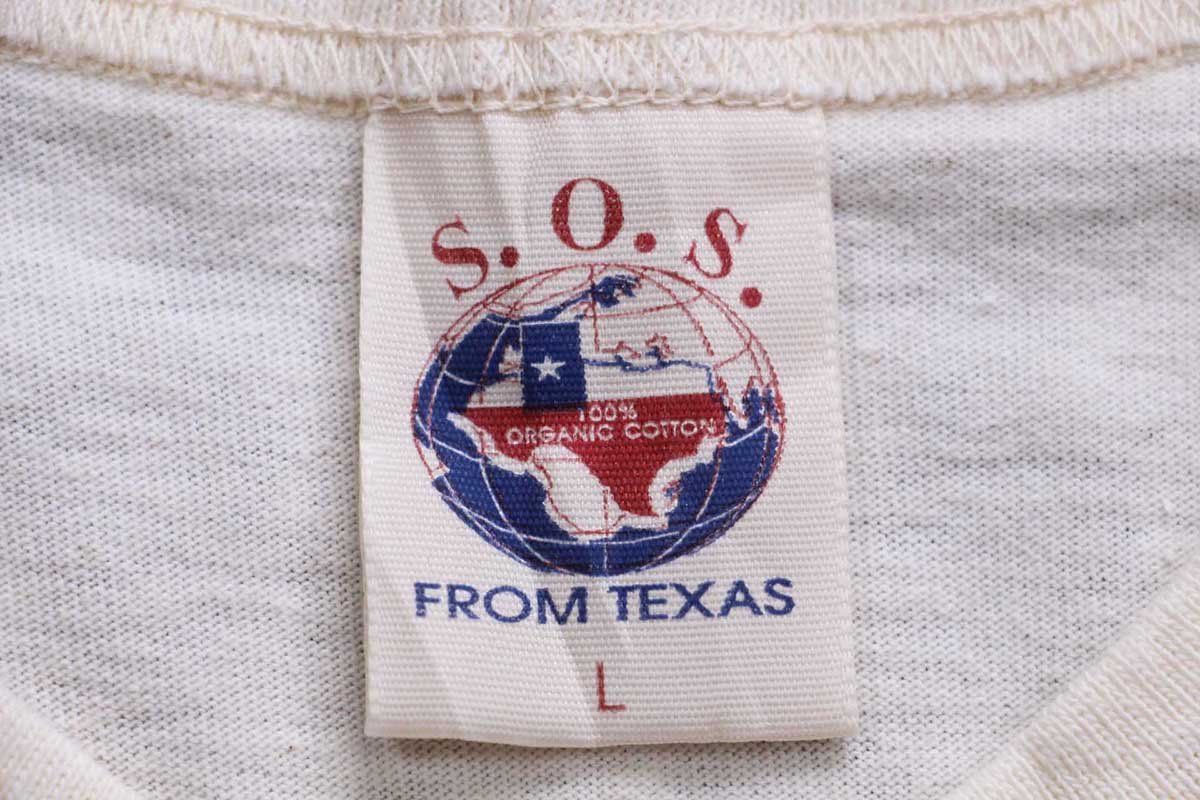 00s USA製 S.O.S. 地球 ガンジャ アート 協賛 両面プリント オーガニックコットンTシャツ 生成り L★オールド ナチュラル マリファナ