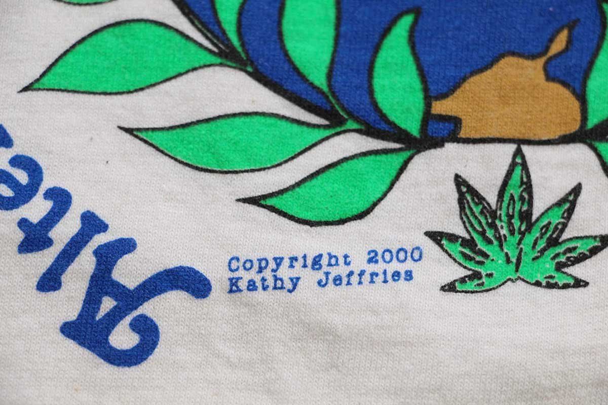 00s USA製 S.O.S. 地球 ガンジャ アート 協賛 両面プリント オーガニックコットンTシャツ 生成り L★オールド ナチュラル マリファナ