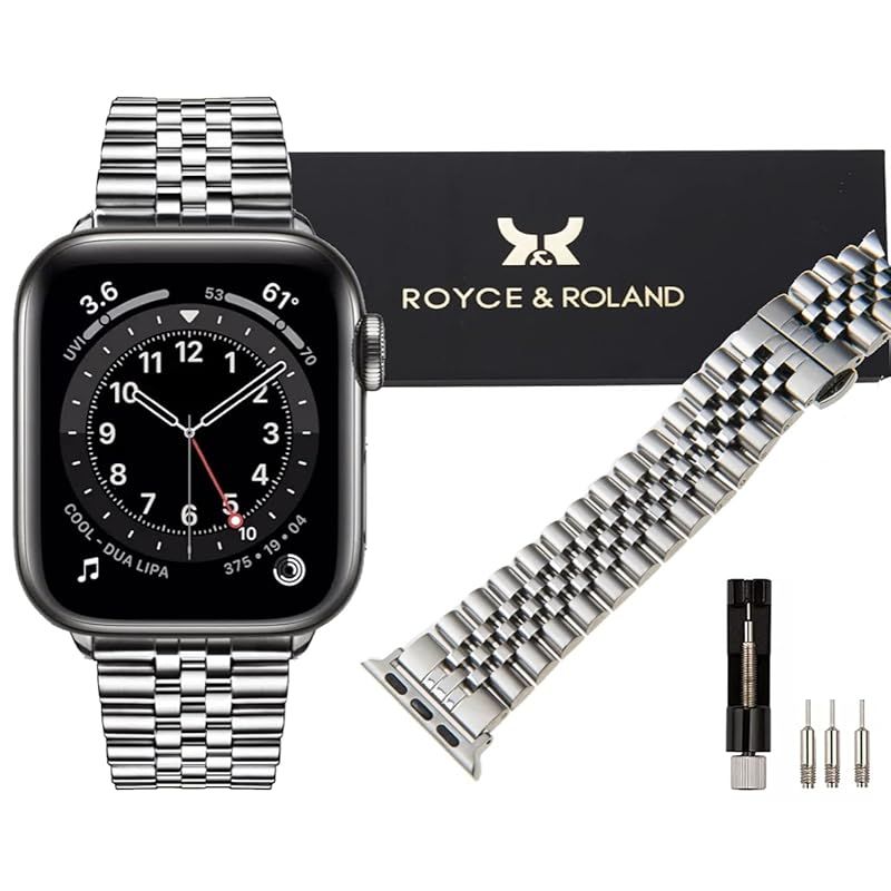 Royce&Roland Apple watch ジュビリーベルト コマ調整器付き おしゃれ アップルウォッチ 時計 バンド (ステンレス/シルバー) メンズ ギフト プレゼント (40mm 41mm 42mm, シルバー)