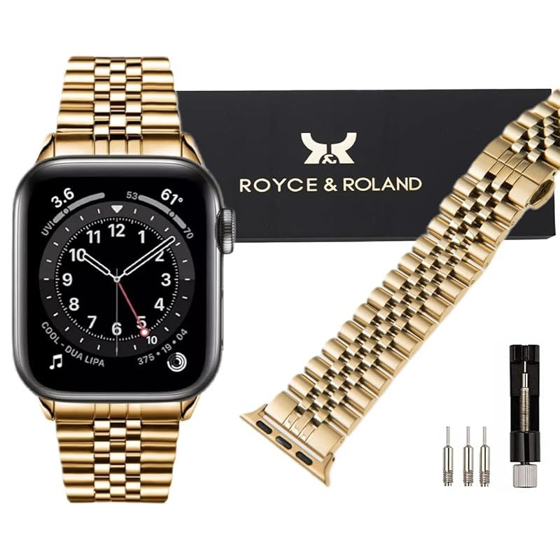 Royce&Roland Apple watch ジュビリーベルト コマ調整器付き おしゃれ アップルウォッチ 時計 バンド (ステンレス/シルバー) メンズ ギフト プレゼント (40mm 41mm 42mm, ゴールド)