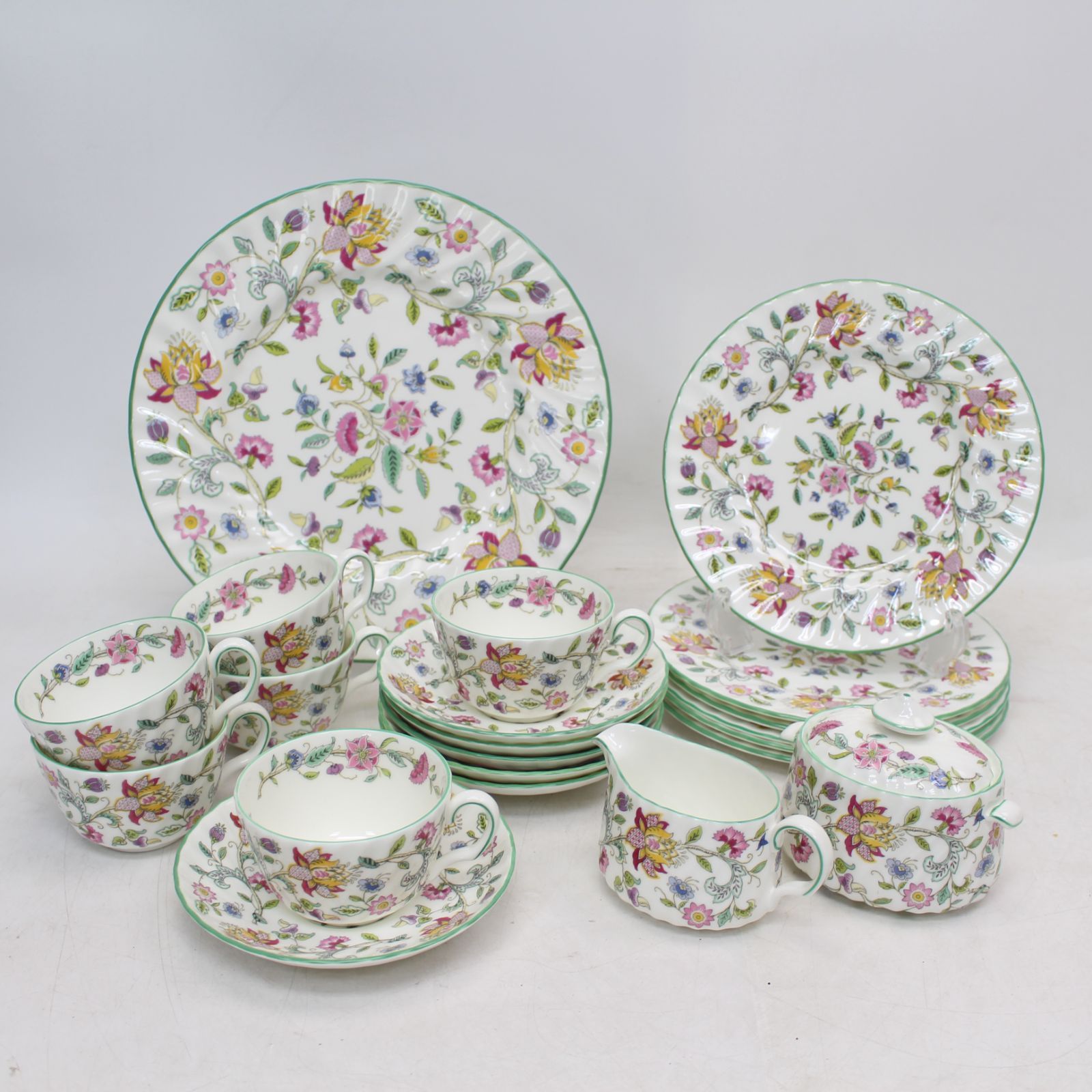 795)【美品/6客セット】MINTON ミントン ハドンホール 花柄 ティーセット グリーン