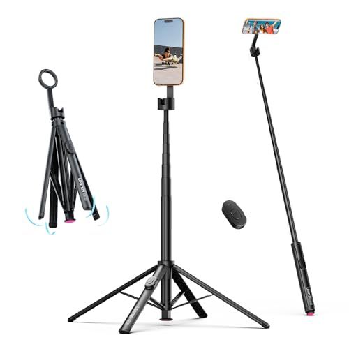 Ulanzi SK-21 自撮り棒 スマホ三脚 180cm ワンタッチ自動開閉式 四脚安定モデル Magsafe対応 スマホスタンド 8段階伸縮 収納一体 片手操作 遠隔リモコン付き 角度調節可能 じどり棒 軽量 コンパクト 折りたたみ式 旅 35eee9f6