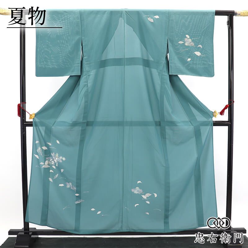 夏着物 絽付下げ 付下げ レディース 正絹 薄緑 植物文様 上品 松葉 品格 身丈162cm 裄丈63.5cm フォーマル 食事会 観劇 パーティ Ｓ～Ｍサイズ相当 即日発送