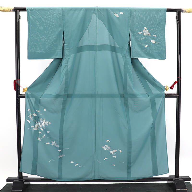 夏着物 絽付下げ 付下げ レディース 正絹 薄緑 植物文様 上品 松葉