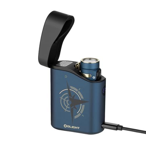 OLIGHT(オーライト) Baton 4 Kitフラッシュライト 1300ルーメン 充電ケース付き 小型 強力 無段階調光 懐中電灯 ハンディライト 充電式 キャンプ用 釣り用 登山用 軽量 IPX8防水 防災 停電対策 (ガイダンス ブルー)ｍａ