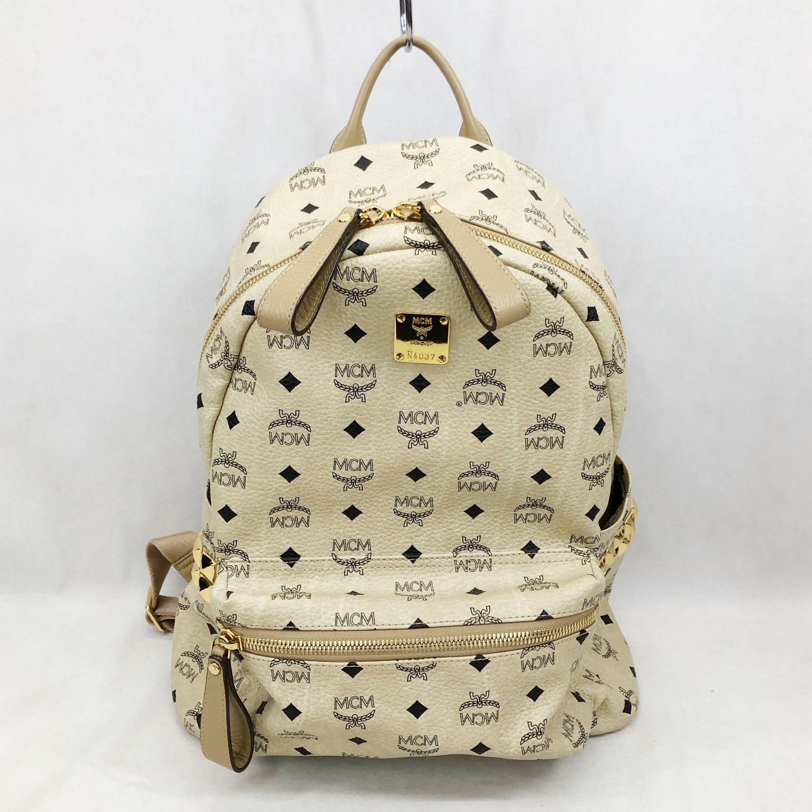 MCM エムシーエム ロゴプリント リュック バッグパック ベージュ 
