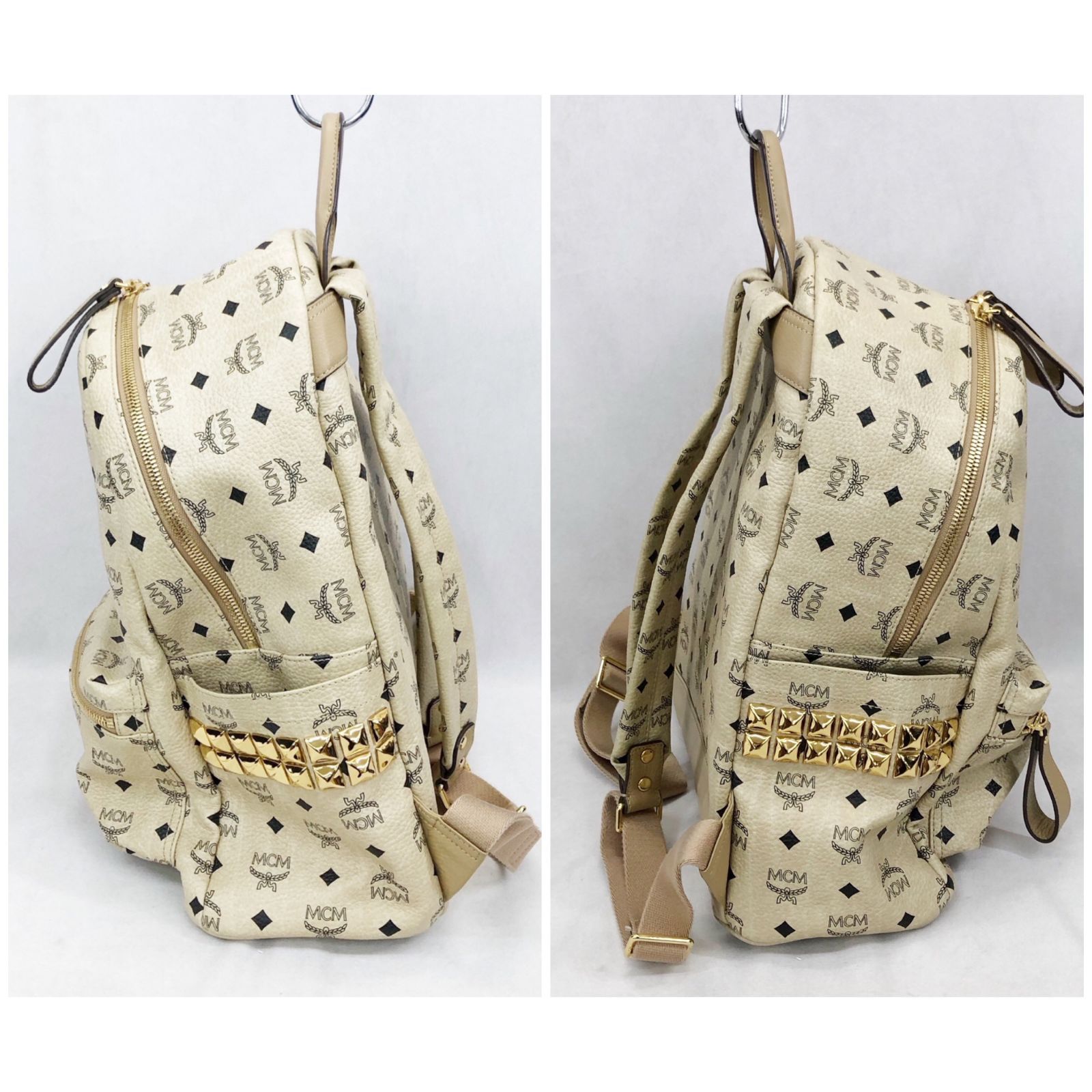 MCM エムシーエム ロゴプリント リュック バッグパック ベージュ 