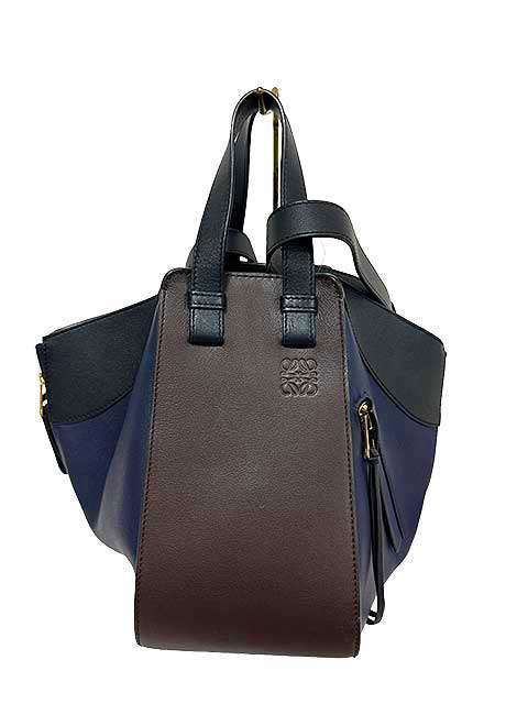 【中古】LOEWE　ロエベ　 ハンモック 　スモール　2WAYバッグ　レザーバッグ　斜め掛けショルダーバッグ　本革　ネイビー　ブラウン＿s11＿セルモアから出品＿s-0473-r11