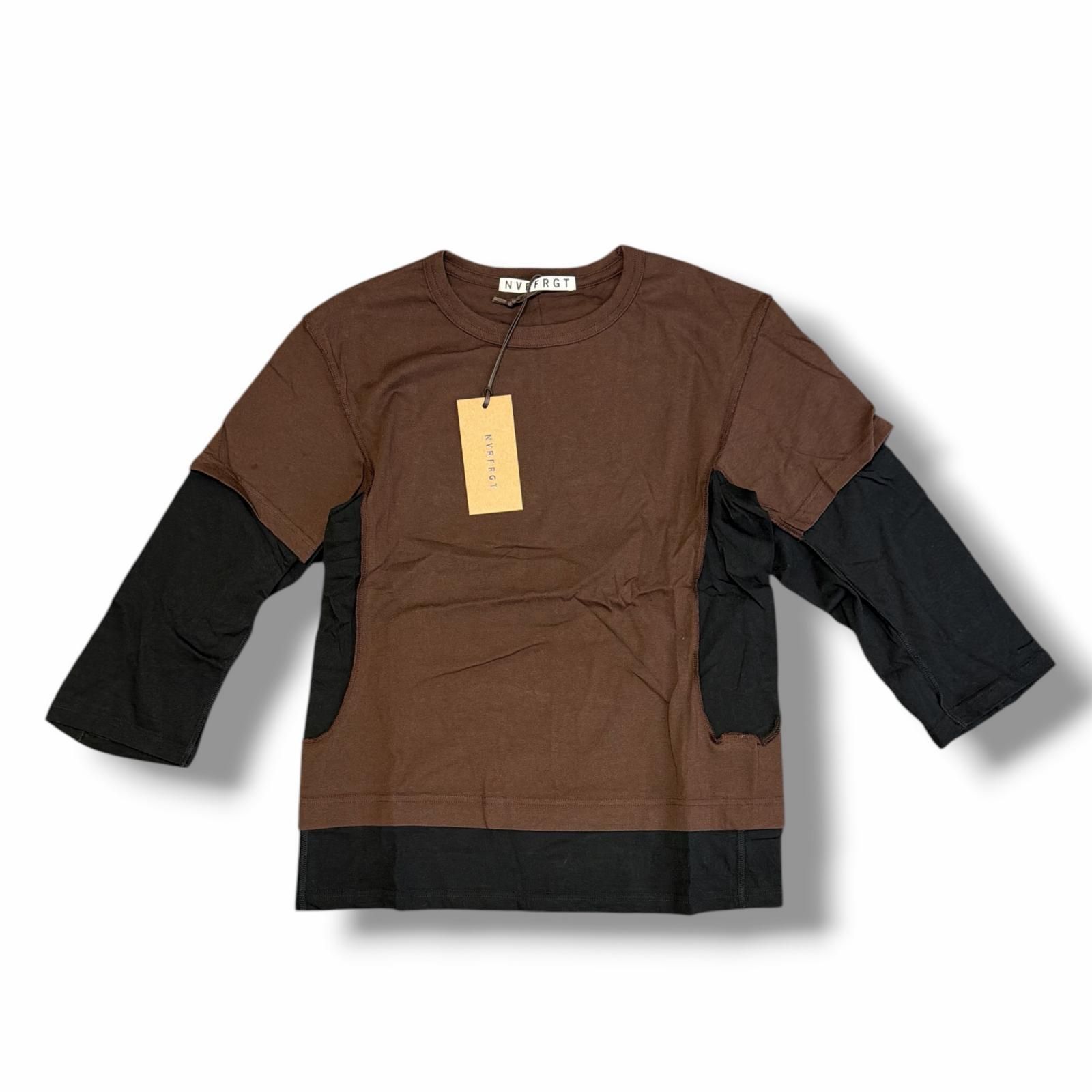 参考上代24200円 未使用 NVRFRGT 25SS LAYERED LONG SLEEVE T-SHIRT レイヤードロングスリーブTシャツ 長袖カットソー ネヴァーフォーゲット NF251T09 ブラウン 3 （5257M）