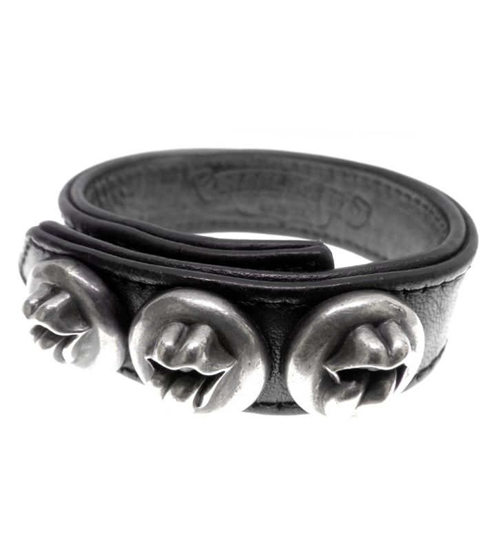 クロムハーツ CHROME HEARTS 【 3BTN 2SNP R&T 】 3ボタン 2スナップ リップアンドタン レザー ブレスレット w27119