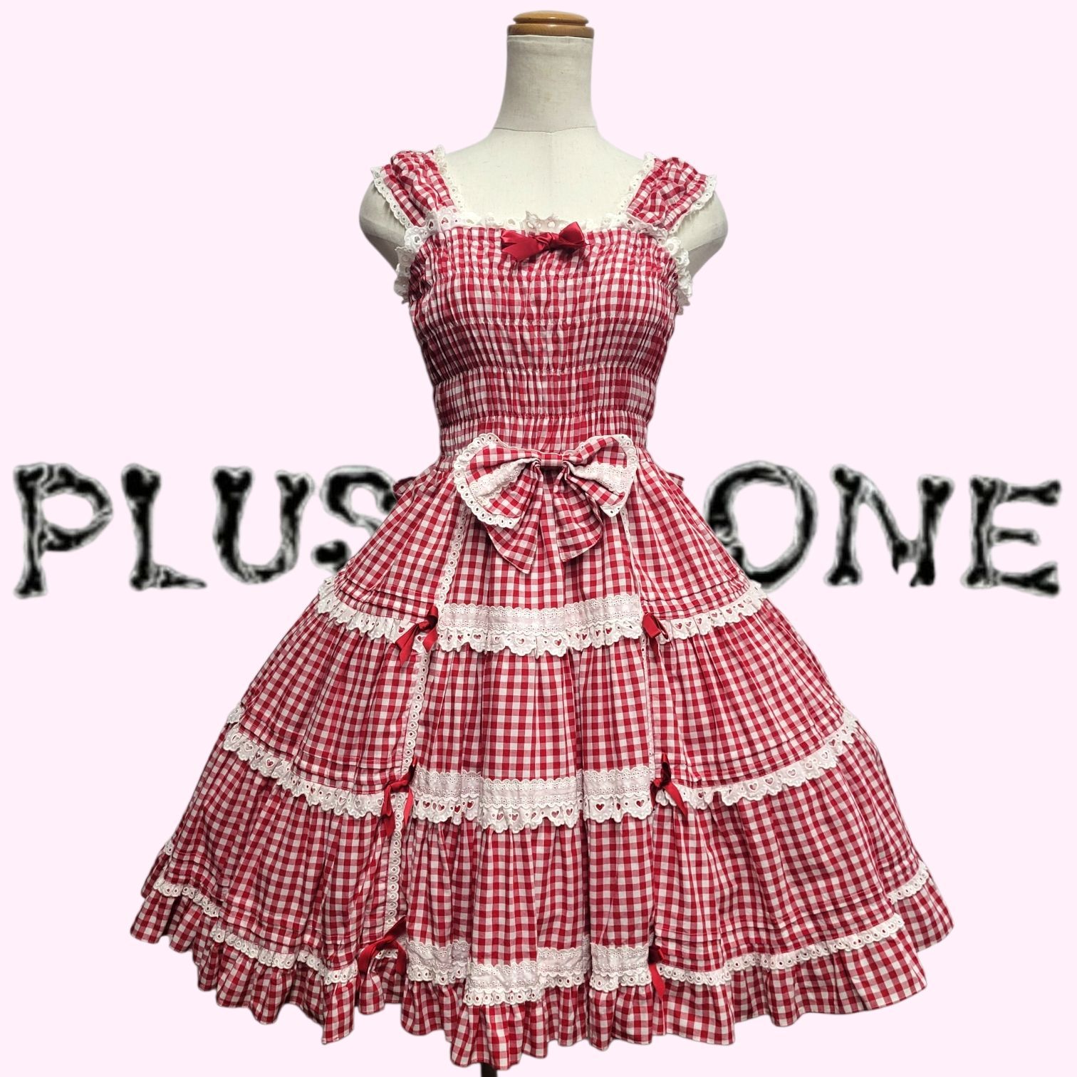 旧タグ【Angelic Pretty】ギンガムシャーリングジャンパースカート