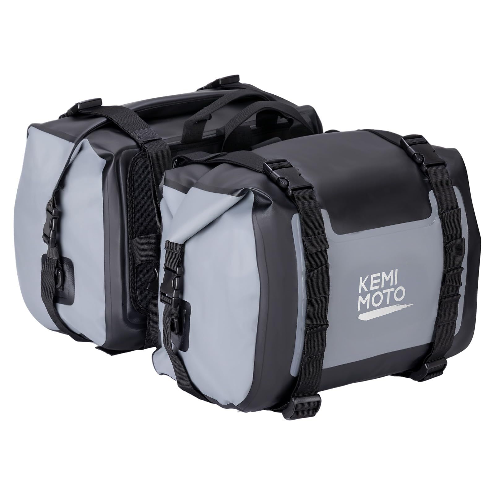 新品 KEMIMOTO バイク サイドバッグ 左右セット 完全防水 50L大容量 ツーリングバッグ 取付簡単 CBR400 Z900RS 汎用 反射テープ付き バイクバッグ キャンプツーリング 収納 ロングツーリング 軽量 耐久性 グレー KM1601-2