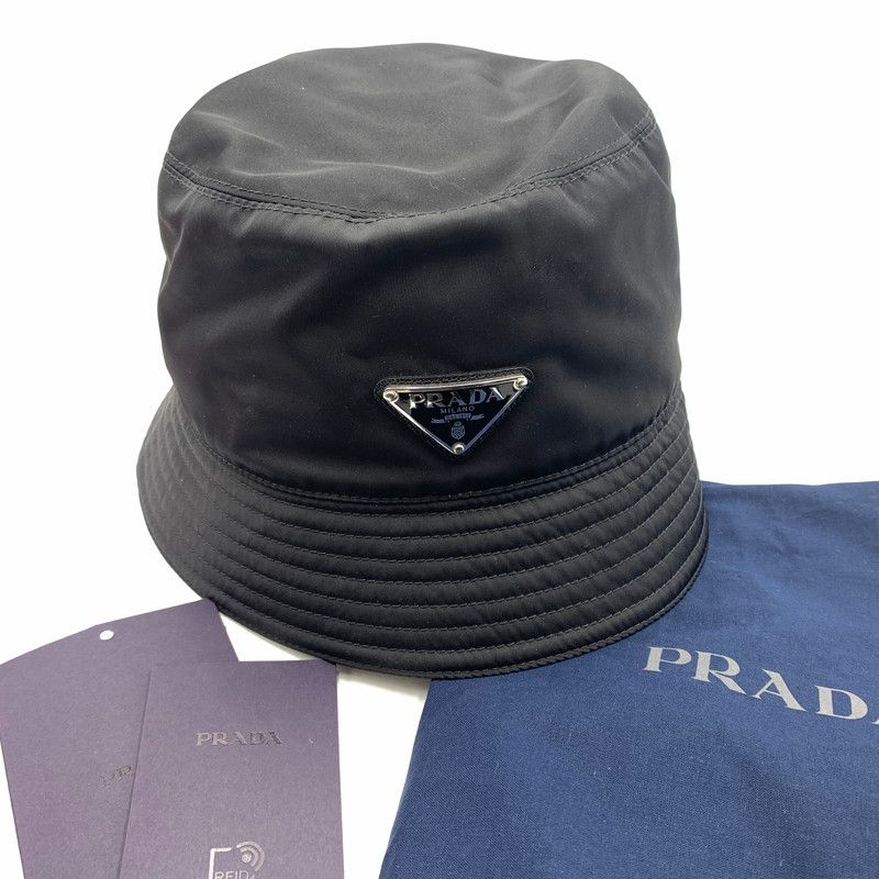 【中古品】 PRADA プラダ RE-NYLON BUCKET HAT P101 2021 29091 ナイロン トライアングルタグ バケットハット 帽子 【185-260606-ko-09-tei】