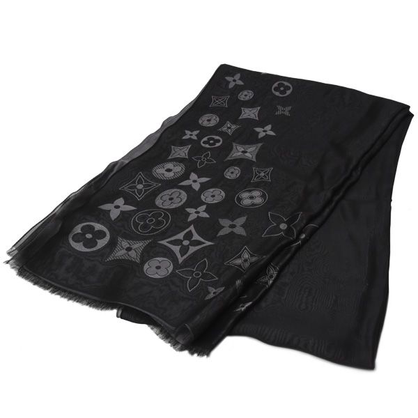 ルイヴィトン 服飾小物 ユニセックス ストール モノグラム シルク×レーヨン ブラック グレー Louis Vuitton 中古