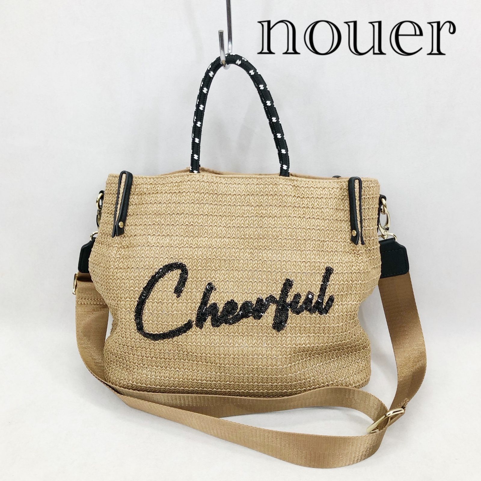 nouer ヌエール 雑材スパンコールロゴバッグ 2wayバッグ ベージュ ショルダーバッグ ハンドバッグ レディース 鞄 _219067