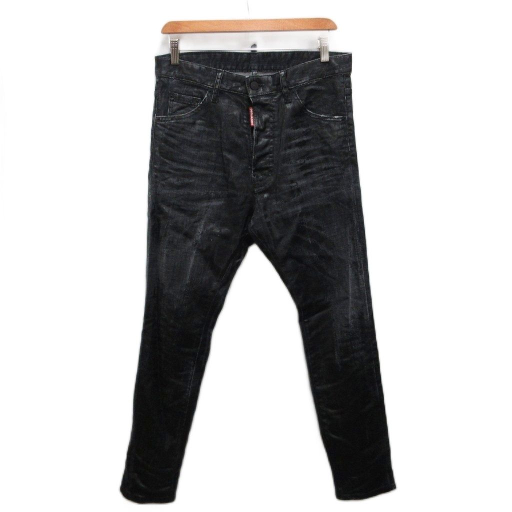 ディースクエアード DSQUARED2 デニムパンツ ジーンズ コーティング スリム スキニー ボタンフライ 44 黒 ブラック S74LB1345 ■IBO96