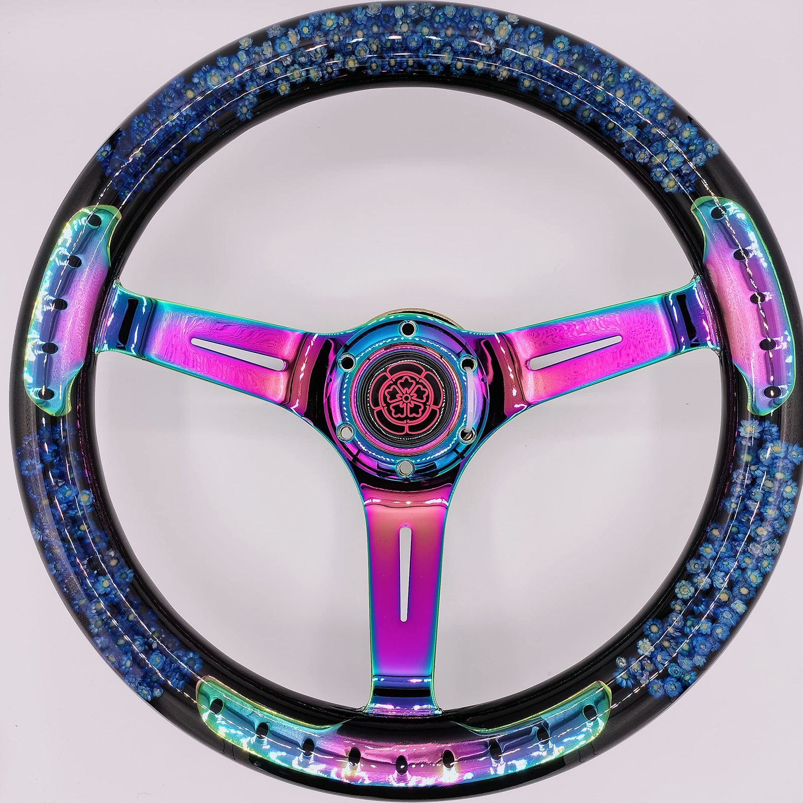 Garage SS 水中花ステアリング ネオクローム バブル アクリル 当時物風 旧車 社外ステアリングへ (ブルー) [ブルー]