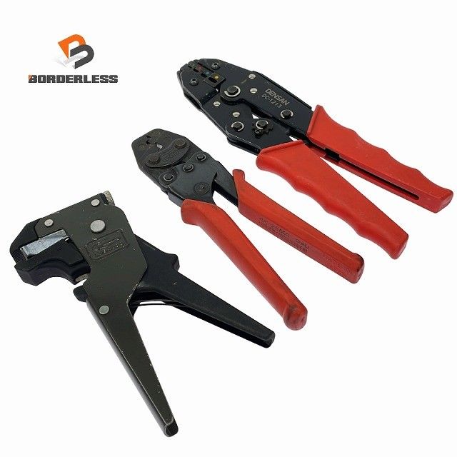 ☆中古品3点☆ デンサン 圧着工具 DC-1213 ロブスター 圧着工具 絶縁被覆付閉端接続子用 AK-25MA ワイヤーストリッパー LS-55127866