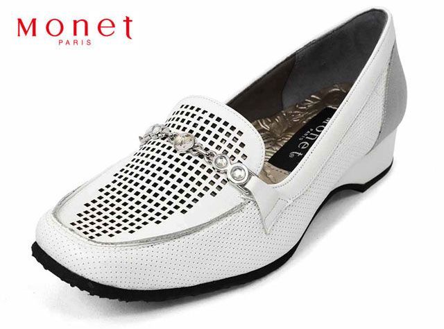 モネ 331510 Monet パンチングデザインローファー カジュアルシューズ ビットローファー レディースローファー 3E 軽量 日本製 本革 天然皮革 レザー 歩きやすい 疲れにくい 軽い 柔らかい 春夏 婦人 靴 ホワイト 白