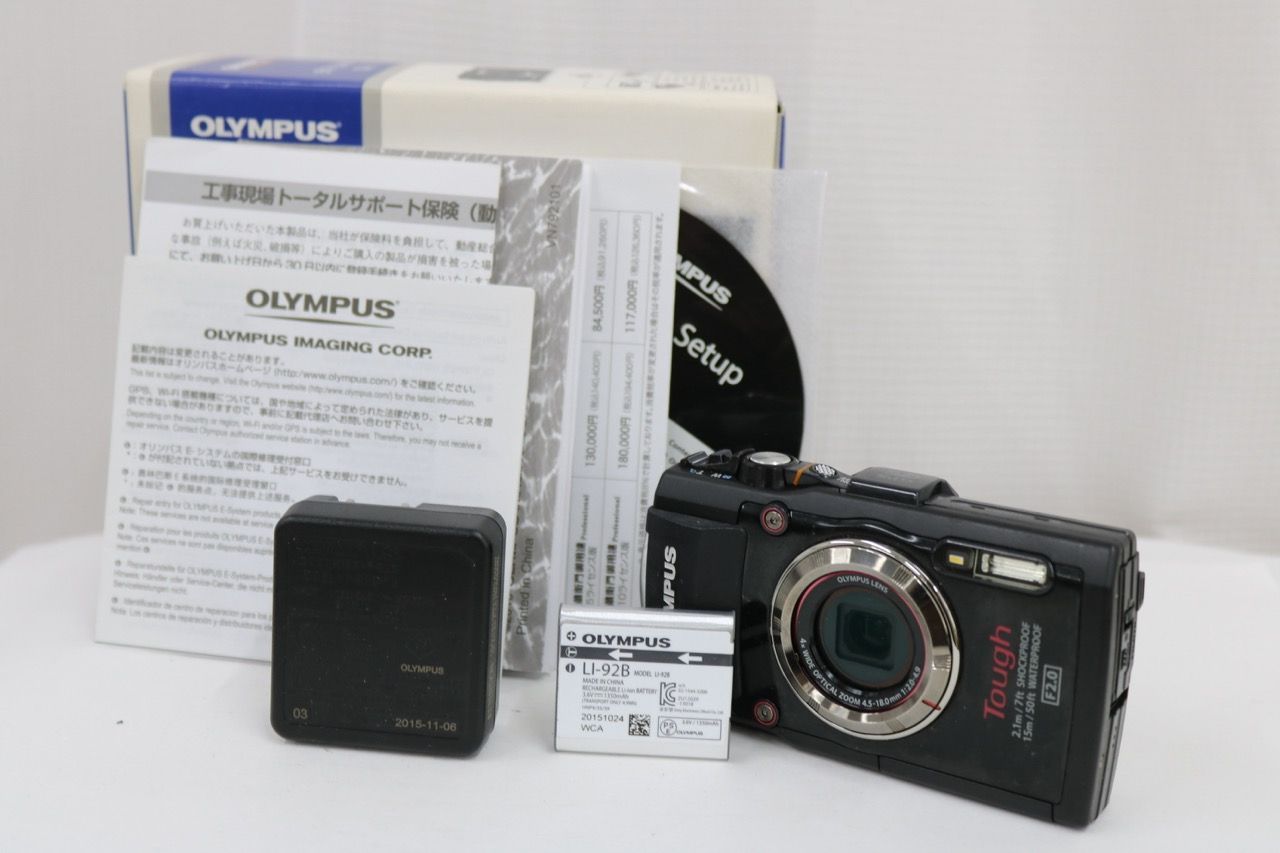 【返品保証】 【元箱付き】オリンパス Olympus Tough TG-3 4x ブラック バッテリー付き コンパクトデジタルカメラ e13460