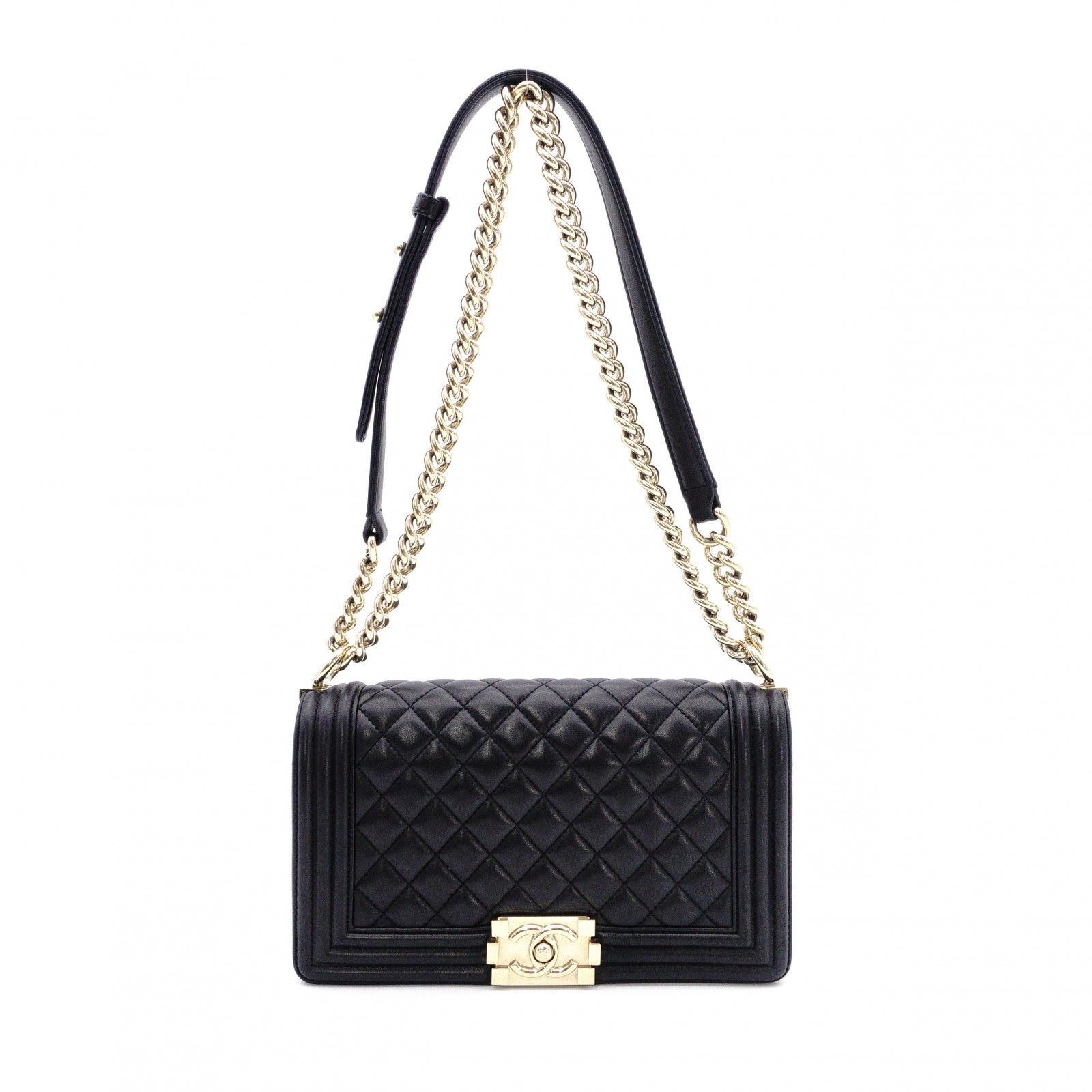 CHANEL シャネル ラムスキン ボーイ シャネル 25 ショルダーバッグ レザー ブラック ゴールド金具