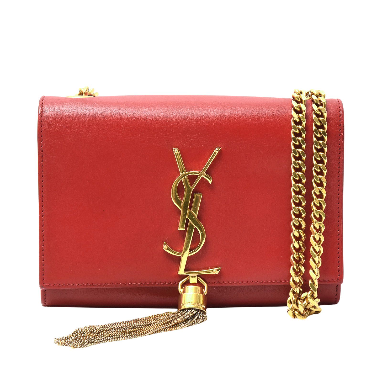 サンローラン バッグ レディース ケイト チェーンショルダーバッグ タッセル レザー レッド SAINT LAURENT 354120 中古