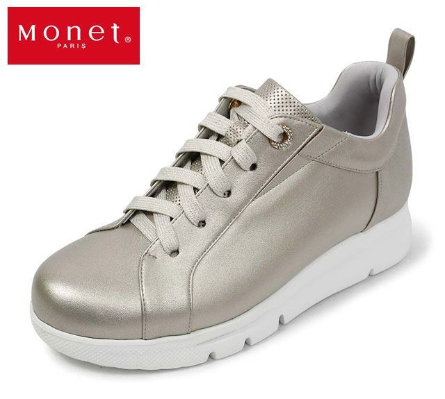 モネ 241534 Monet 厚底ソールスニーカー スタイルアップスニーカー 厚底スニーカー レディーススニーカー 厚底靴 ボリュームソール 4E 幅広 軽量 日本製 本革 天然皮革 レザー 履きやすい 疲れにくい 柔らかい 軽い 婦人 靴 プラチナ