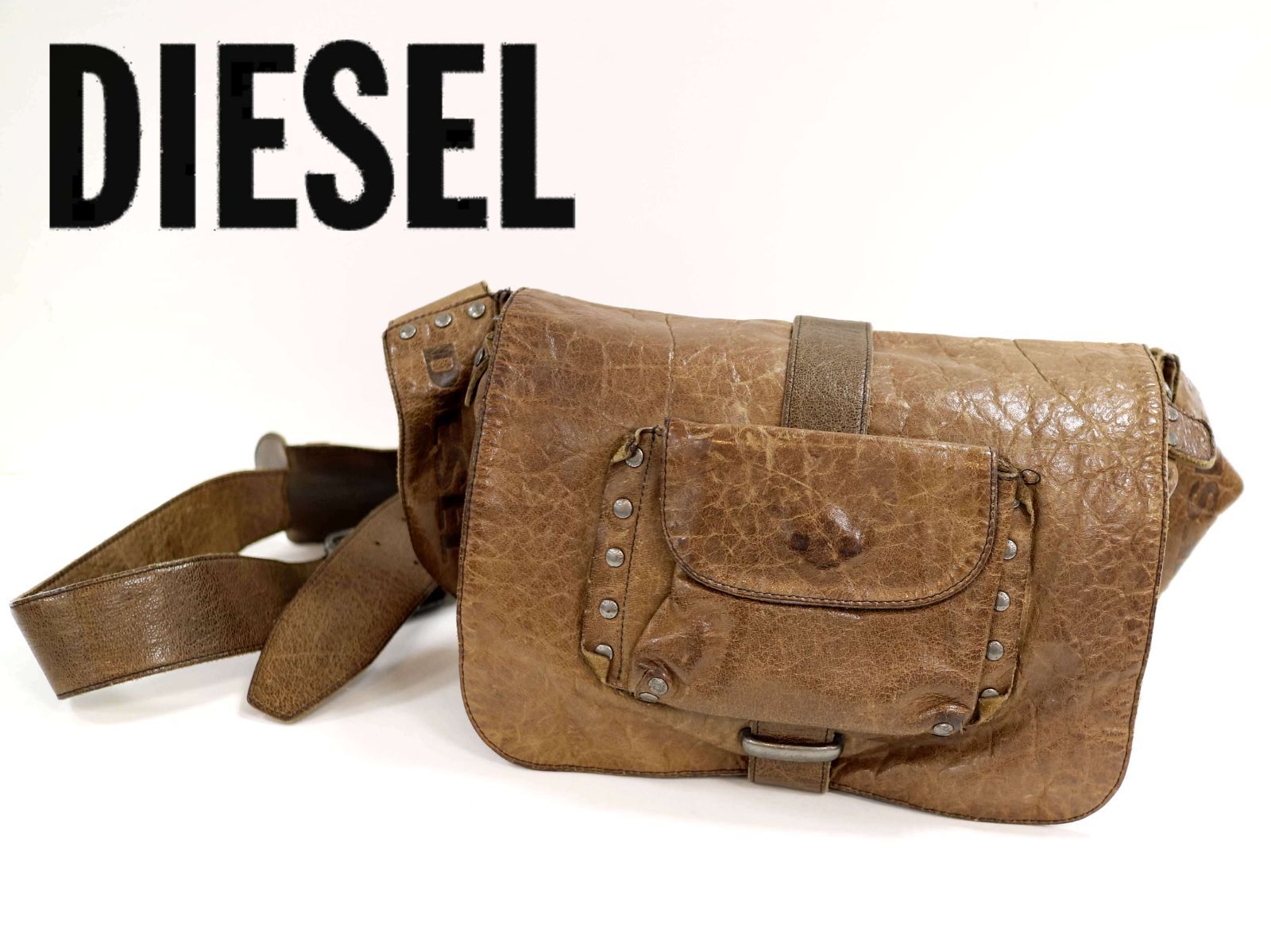 DIESEL ディーゼル レザー ショルダーバッグ メッセンジャーバッグ ヴィンテージ ブラウン Y2K