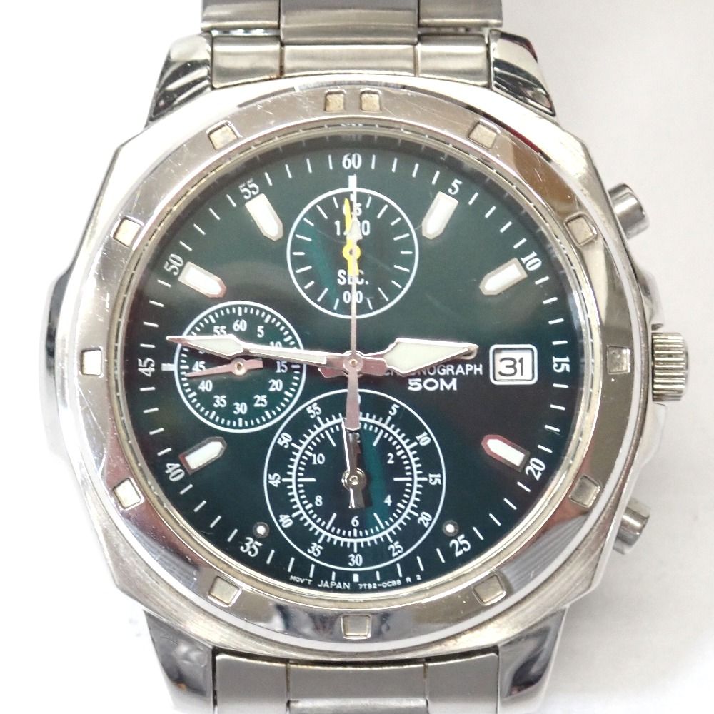 Ft1339741 セイコー 腕時計 クオーツ式クロノグラフ SND411 SND411P1 シルバー グリーン文字盤 メンズ SEIKO 中古