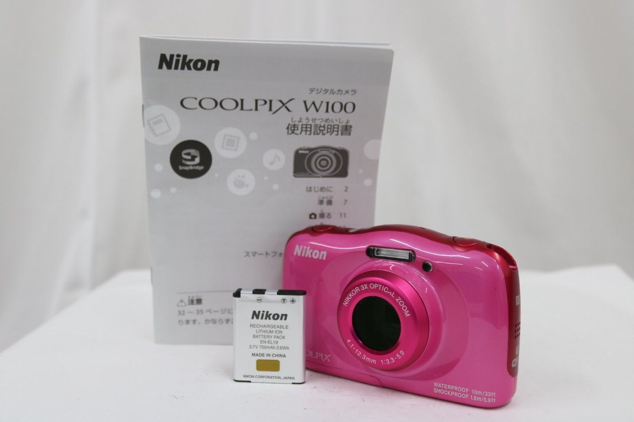 【返品保証】 ニコン Nikon COOLPIX W100 3x ピンク バッテリー付き コンパクトデジタルカメラ e13623