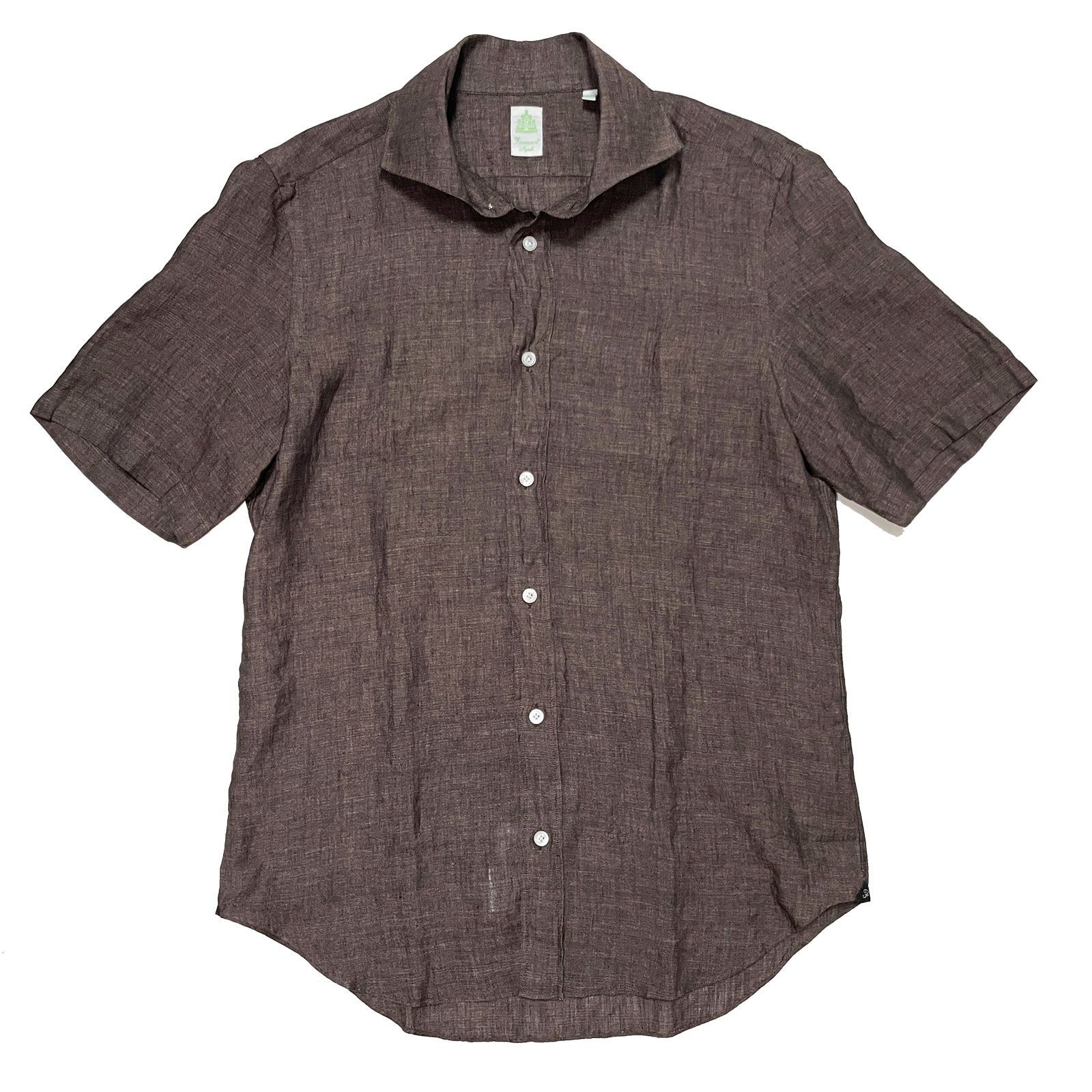 Finamore フィナモレ シャツ メンズ / PANTELLERIA GIGLIO6 パンテッレリア C0650 ワンピースカラー リネン 半袖シャツ ブラウン / イタリア 春 夏